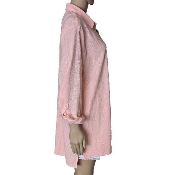 Chico's long sleeve with roll tab textured button front light pink size 3 - Picture 4 of 6